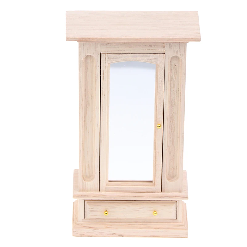 

1:12 миниатюрный деревянный шкаф для кукольного домика с зеркальным шкафом, мебельные аксессуары