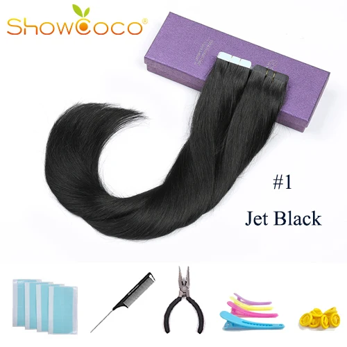 Color1 -40 Pcs ShowCoco лента в Пряди человеческих волос для наращивания натурального волос 20/40 шт, смешанные цвета, Цвет горячие головы для наращивания блеск коричневого до блондинка ленточных накопителей - Цвет: Color1 -40 Pcs