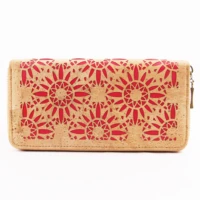 laser cut red floral natural cork wallet gift women wallet for vegan