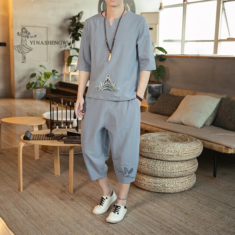 Японские кимоно больших размеров Мужская одежда брюки с коротким рукавом