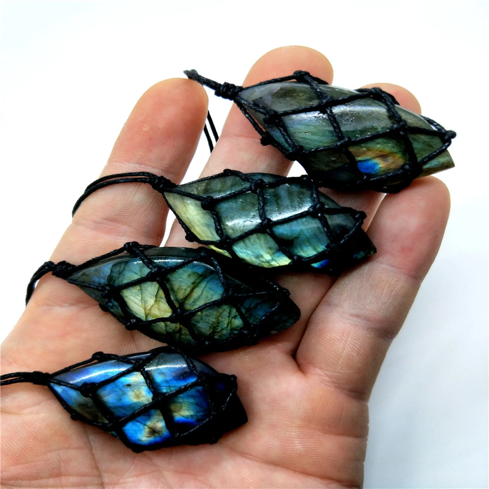 

Labradorite Necklace Natural Stone Pendant Wrap Braid Necklace Yoga Macrame Necklace For Men Women Energy Necklace