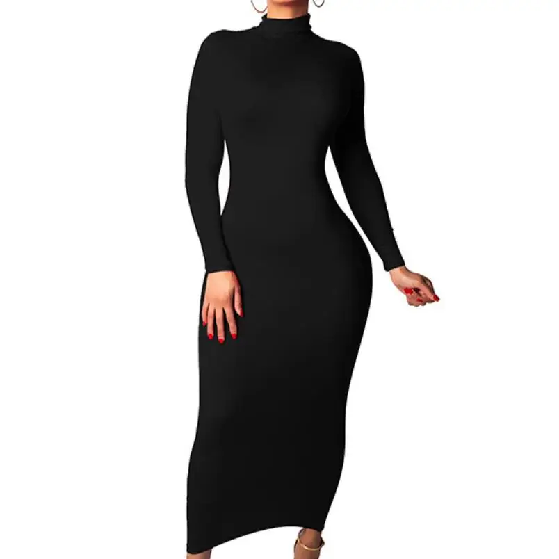 Женское длинное платье водолазка красное черное белое Клубное вечернее миди с