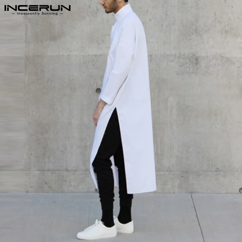 men long sleeve casual shirt stand collar solid button loose indian kurta suit men tops vintage pakistani shirts 2021 incerun free global shipping