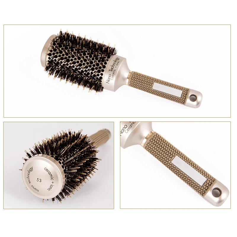 

Hot Selling 4 set differen Durable Ceramic Iron aluminium tube gold Round Comb Hair Dressing Brush Salon Styling Barrel