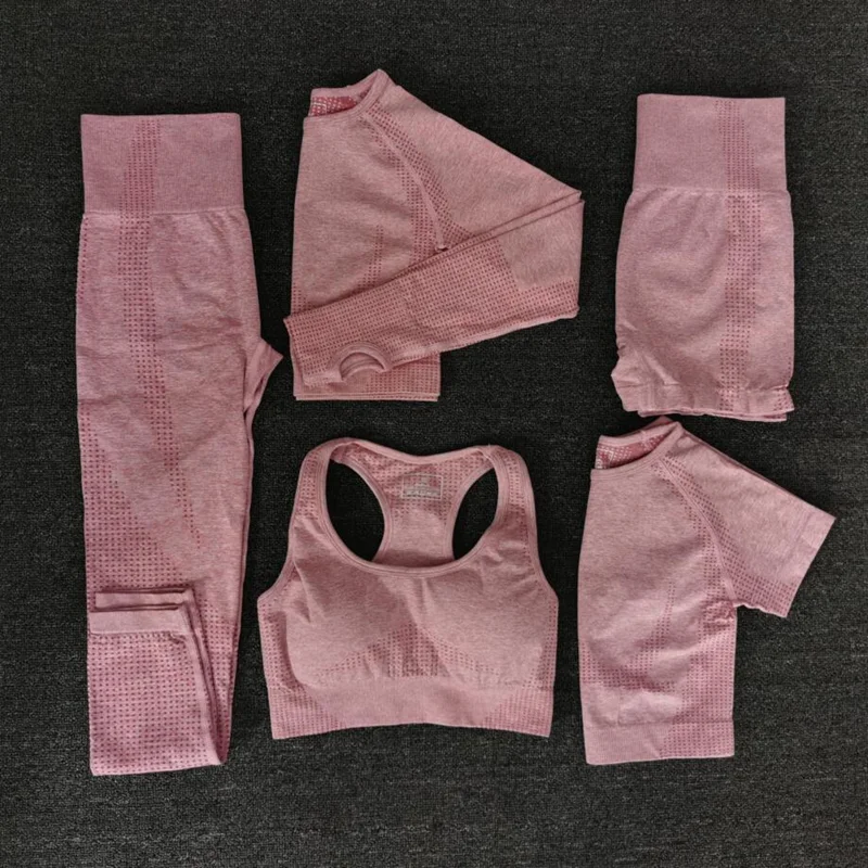 New 5 PCS Women Seamless Yoga Set Fitness Sports Suits GYM Clothing Yoga T-Shirts+High Waist Leggings+Bra+Shorts Workout Sets