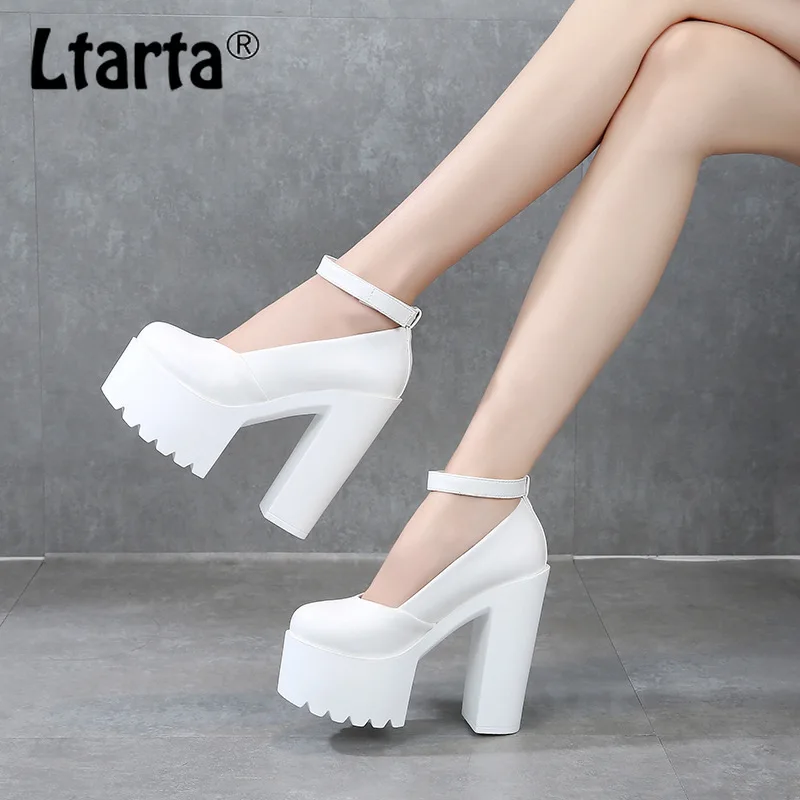 LTARTA(14 см); толстый каблук на толстой подошве, водонепроницаемые черный, белый цвет тонкие туфли на высоком каблуке, Неглубокие Тонкие Туфли женские ZYW-653-18