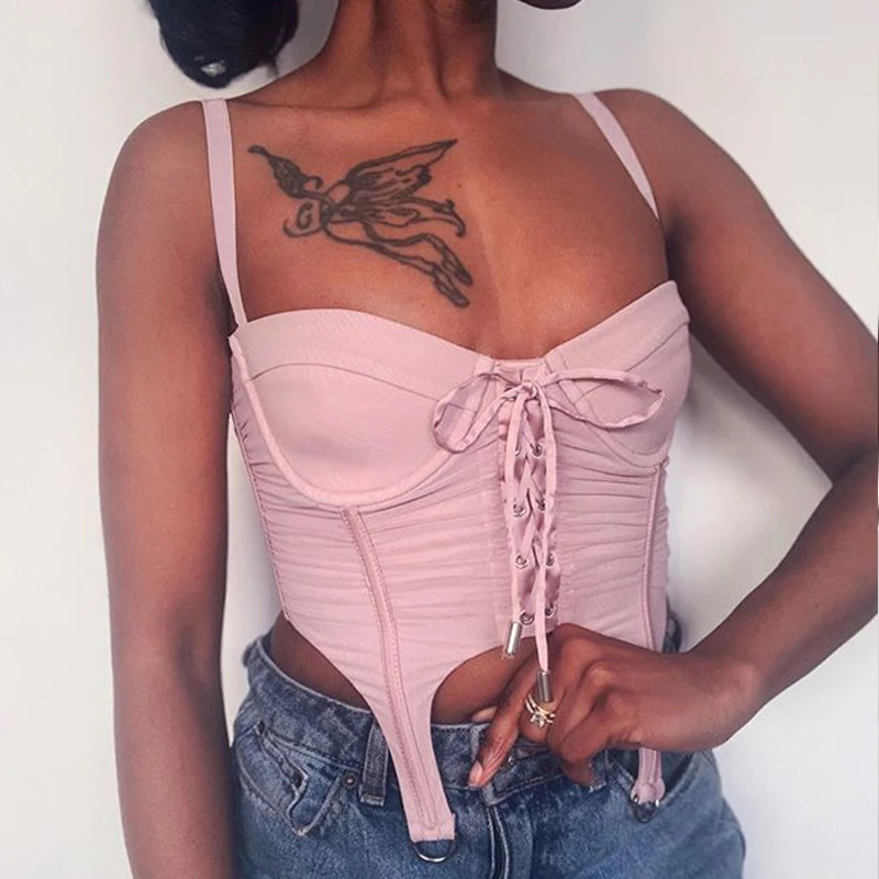 Casual Top Women Lace Up Camis Camisole 2020 Summer Sexy Sleeveless Slim Low Chest Tops | Женская одежда