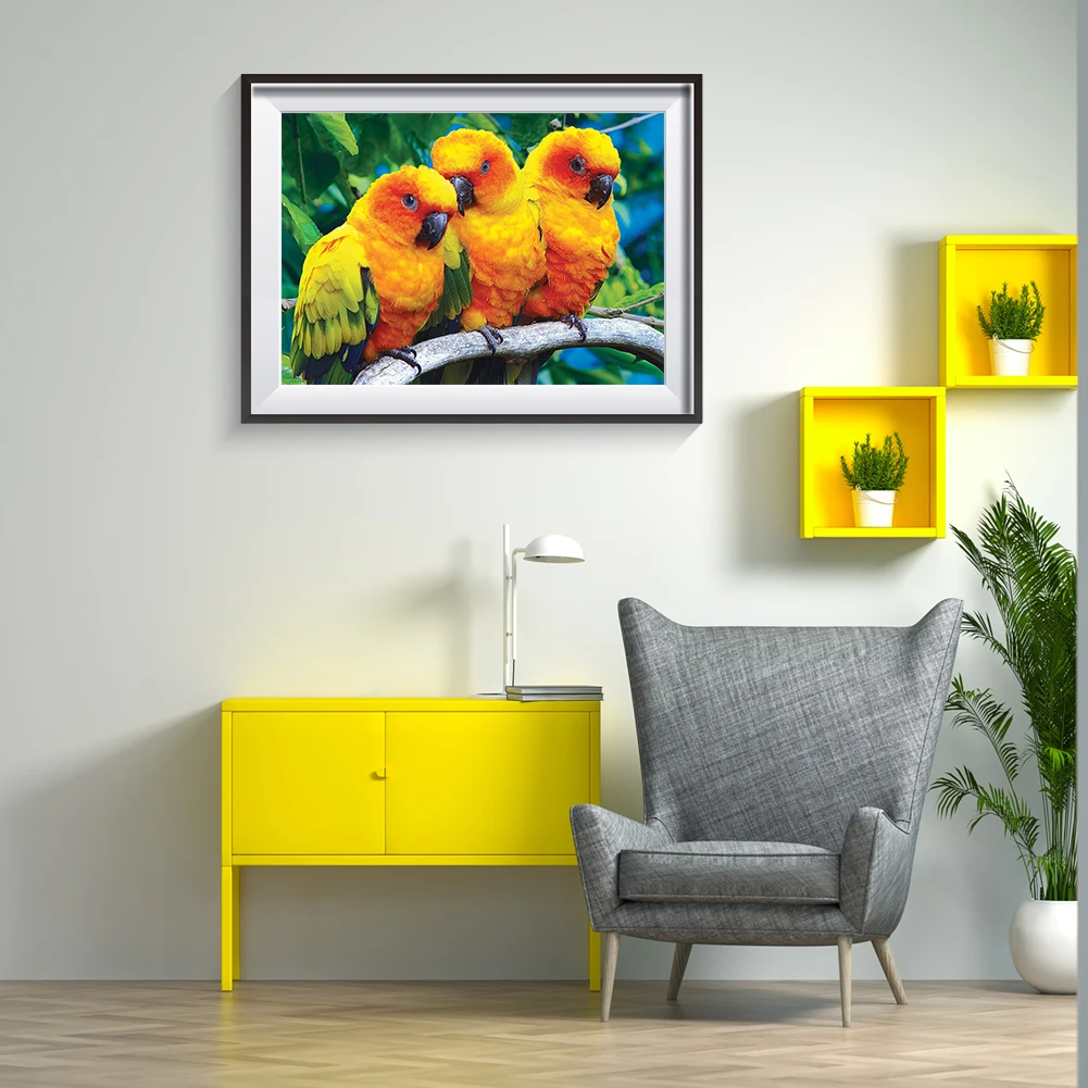Three Yellow Parrots Diamond Painting Cross Stitch Mosaic 5D DIY Full Drill Kits Framed Eco-friendly Craft | Дом и сад