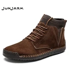 Мужские зимние ботинки JUNJARM, теплые плюшевые мотоциклетные ботинки на шнуровке, Нескользящие мужские ботильоны, водонепроницаемая Осенняя мужская обувь