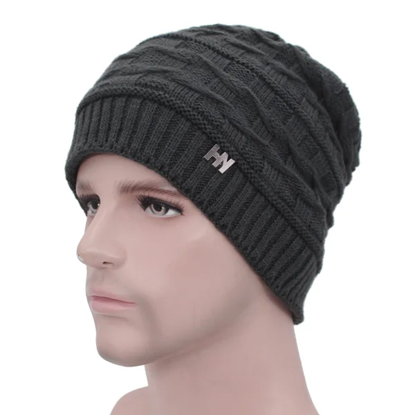 gray Брендовые зимние вязанные шапочки Skullies Beanies мужские зимние шапки для мужчин женская шапка-маска теплая Толстая Мужская однотонная зимняя шапка - Цвет: gray