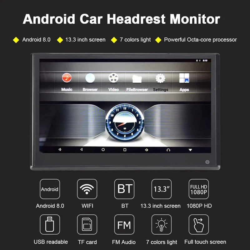 13 3 дюймов Android 8 0 2 ГБ + 32 монитор подголовника автомобиля 1920X1080 4K 1080P Пресс Экран