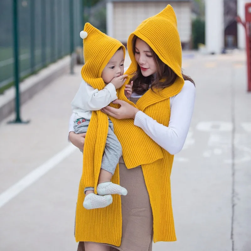 Рождественское зимнее теплое хлопковое пончо с капюшоном для женщин и детей