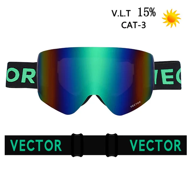 black green VECTOR Brand Ski Goggles Men Women Double Lens UV400 Anti-fog Skiing Eyewear Snow Glasses Adult Skiing Snowboard Goggles - Цвет: black green