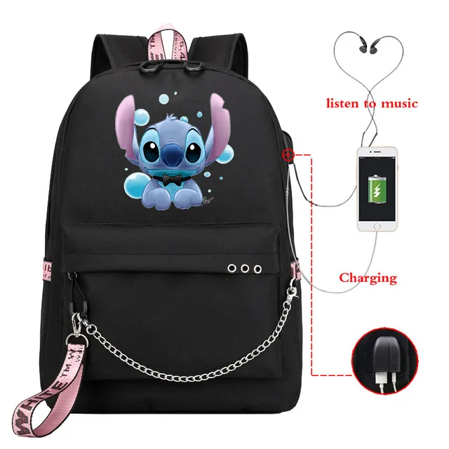 Disney Kawaii сумка на молнии с usb-зарядкой Mochila вместительный рюкзак для женщин Kpop