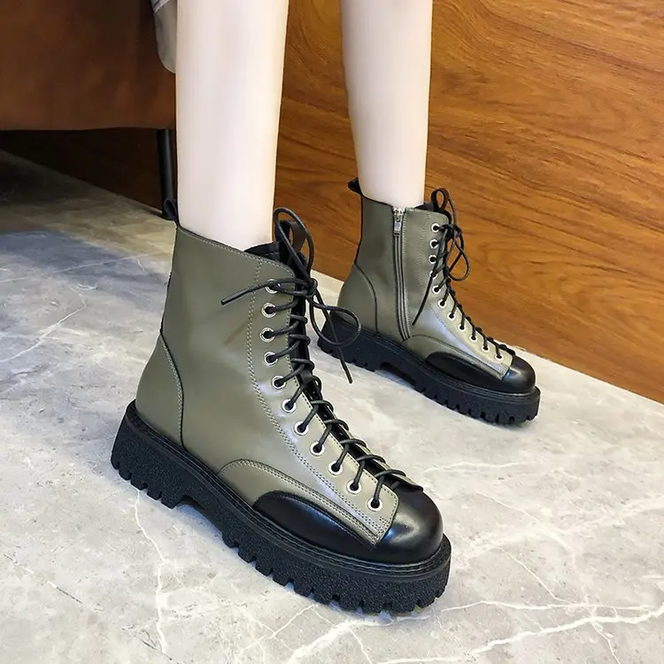 

Fashion Lacing Women Ankle Boots Female Side Zipper Women Round Head Light Platforms Winter Keep Warm Color Matching Snow Boots