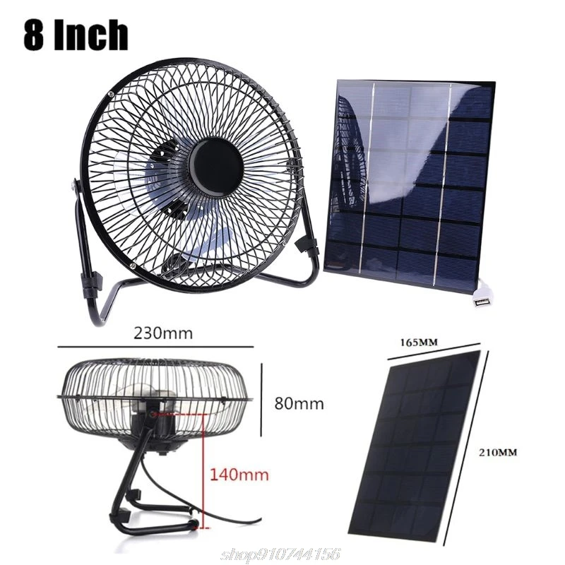 

Solar Panel Powered / USB Charging Iron Fan 8\" Cooling Air Fans For Outdoor Traveling Fishing Home Office D02 20 Dropshipping