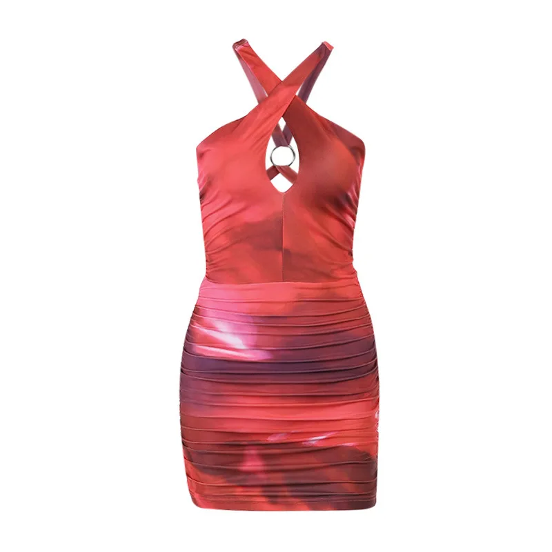 

Skinny Mini Summer Dress 2021 New O Halter Neck Party Dresses Ruched Bandage Hot Sexy Club Night Birthday Outfit Women