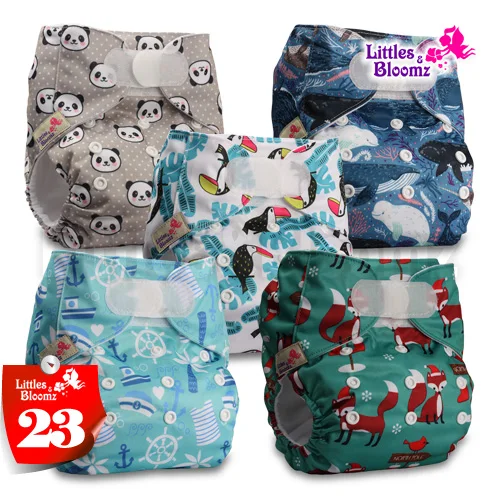[Littles и Bloomz] 5 шт./компл. Стандартный крюк-петля Многоразовые моющиеся пеленки, 5 подгузники/подгузники и 5 вставки из микроволокна в одном комплекте - Цвет: 23