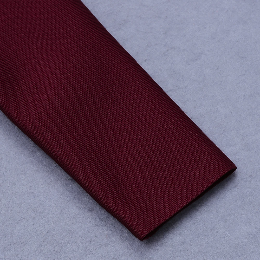 

Ladies Autumn Wine Red Turtleneck Long Sleeves With Zipper Buttock High Street Each Matching Rayon Bandage Evening Dress