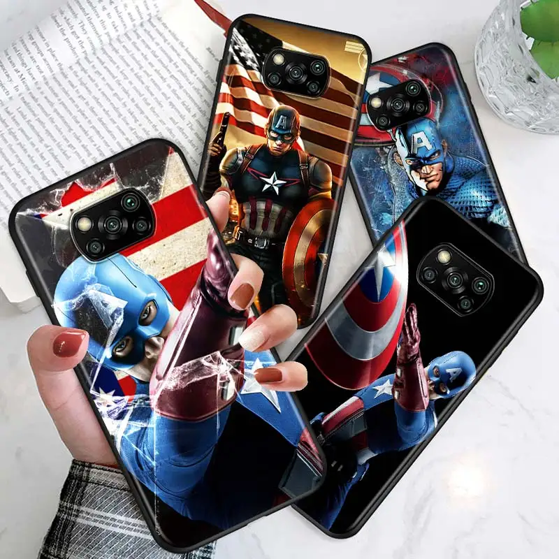 

Captain America Marvel For Xiaomi Poco X3 NFC F3 GT X2 M3 M2 5G Pro Mi A3 Lite 9SE CC9 Soft Black Phone Case Cover Shell