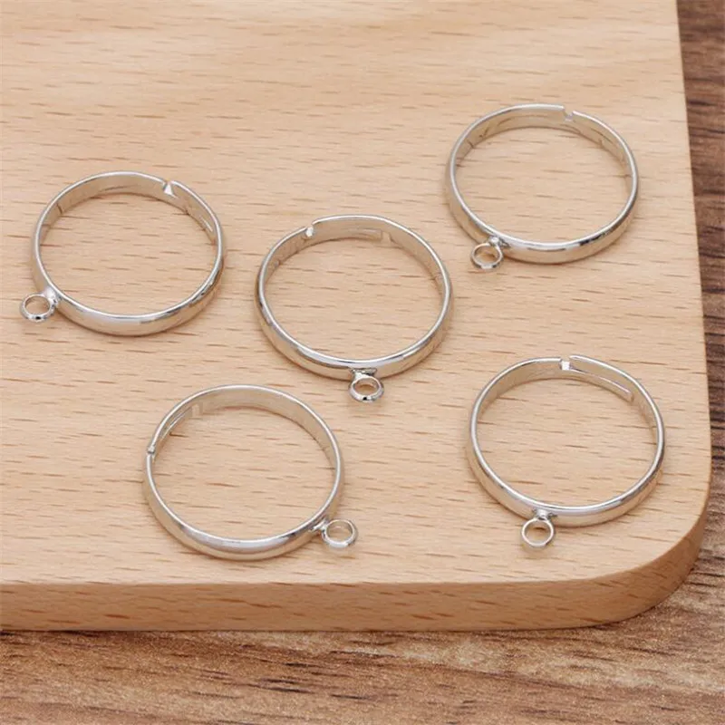 

20pcs/lot Silver Plated Ring Settings Simple Style Adjustable Rings with Hole for DIY Rings jewelry findings Making Handmade