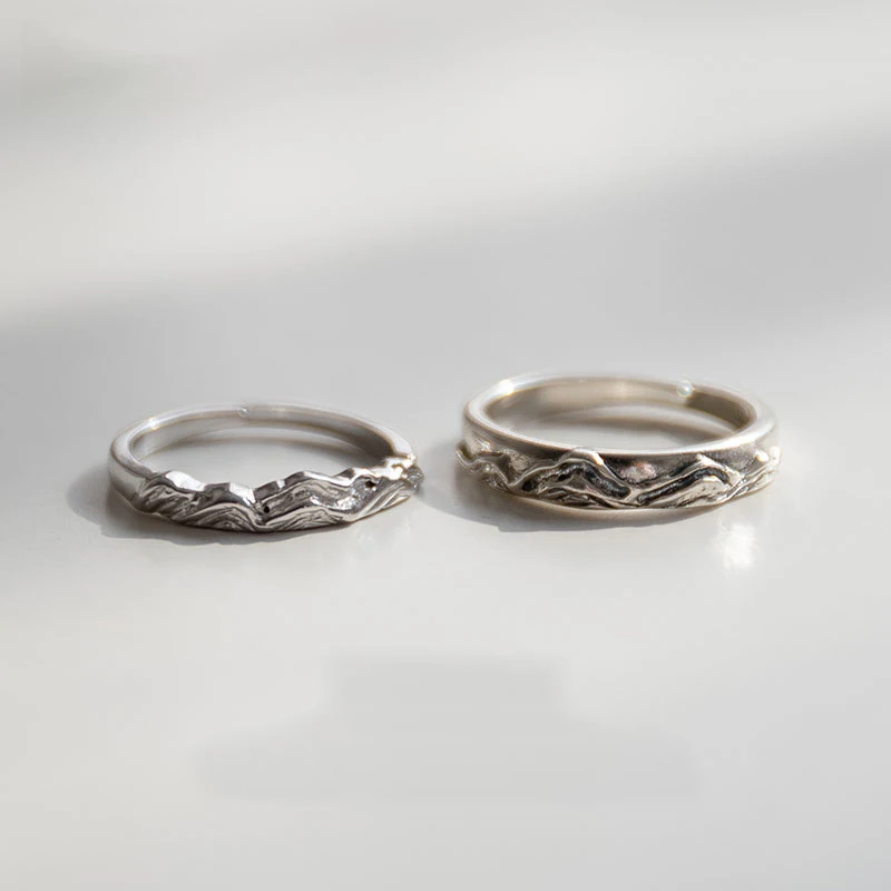 Модные парные серебряные Регулируемые кольца S925 с тиснением, горы, море, солнце, Луна, Подарок на годовщину любви, J240