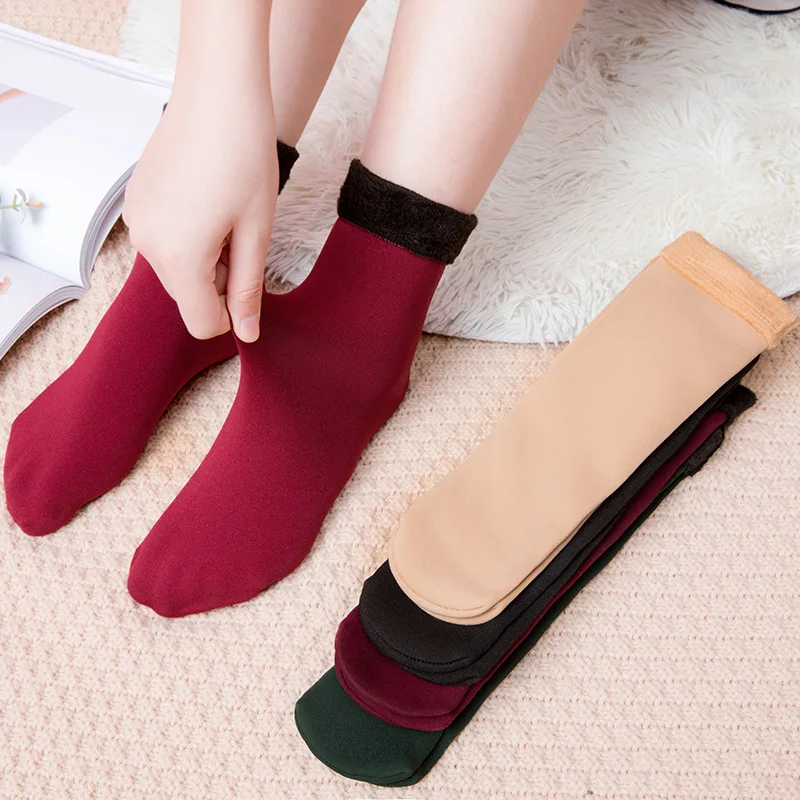 

1 Pair Thicken Warm Women's Socks Winter Pure Cotton Wool Seamless Velvet Casual Ladies Soft Thermal Floor Sleeping Socks