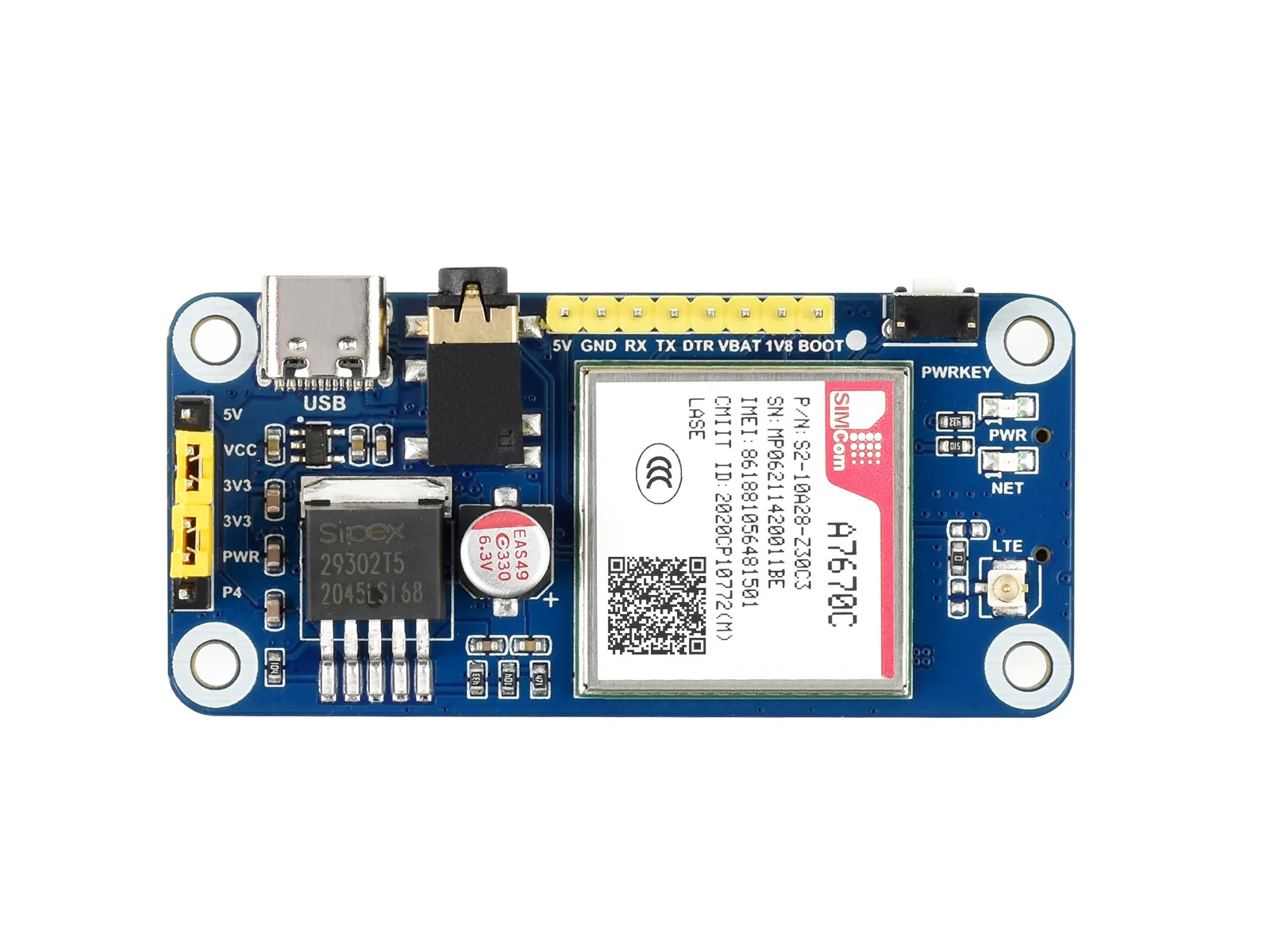 A7670E LTE Cat-1 шляпа для Raspberry Pi 2G GSM / GPRS LBS позиционирование Европы Юго-Восточной Азии