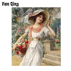 5D полноразмернаякруглая алмазная живопись, мозаика ручной работы, вышивка крестиком, алмазная вышивка, классическая девушка, жаккардовая корзина, пейзаж