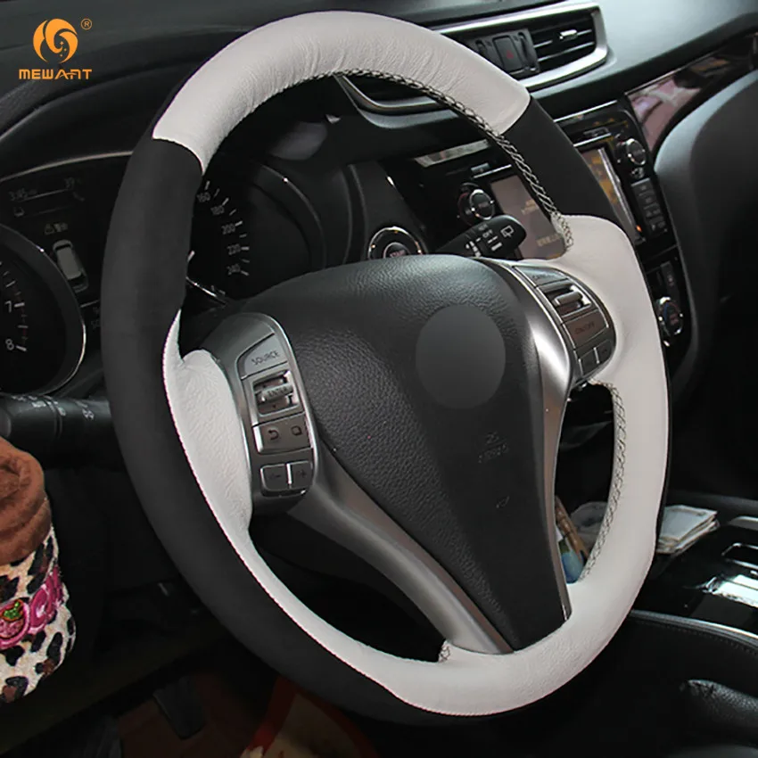 Белый из натуральной кожи черный замшевый чехол рулевого колеса автомобиля для