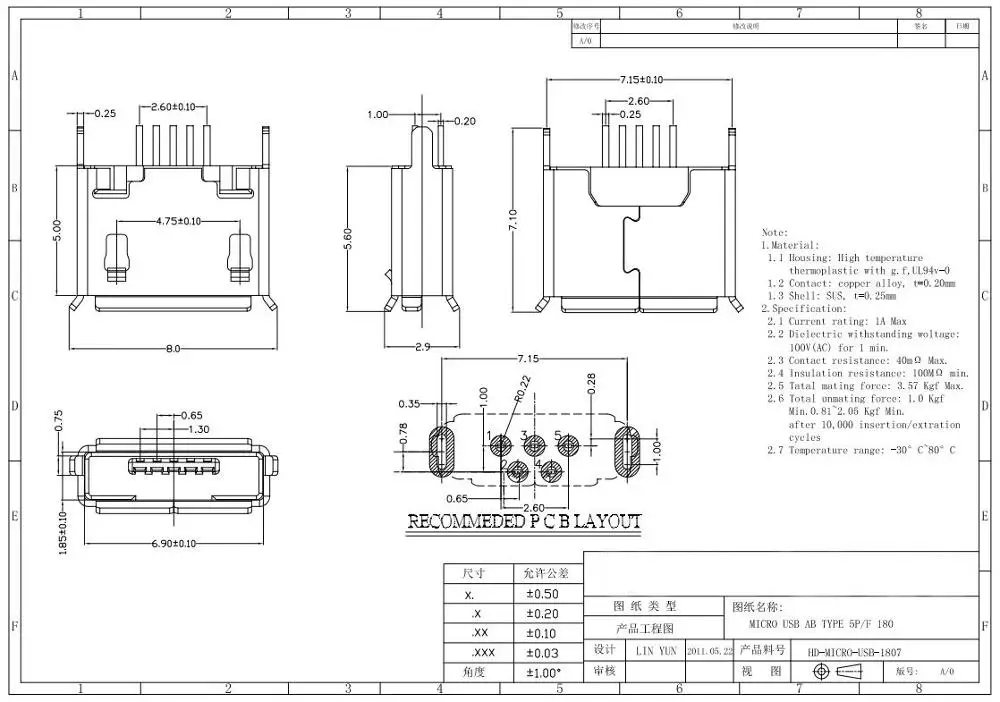 

10 . MICRO mini USB 5pin 180 USB 5