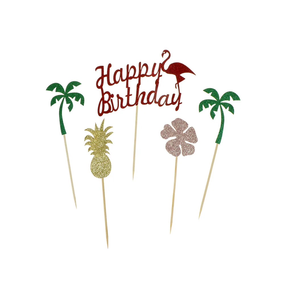 Горячая Распродажа 5 шт./компл. Фламинго кекс Топпер выбирает тропические Hawiian Luau