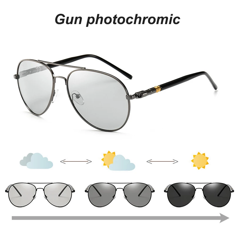 gun photochromic Авиационные фотохромные солнцезащитные очки для мужчин Поляризованные для вождения солнцезащитные очки для женщин цвета Изменение солнцезащитных очков пилот Ретро Брендовые очки - Цвет линз: gun photochromic