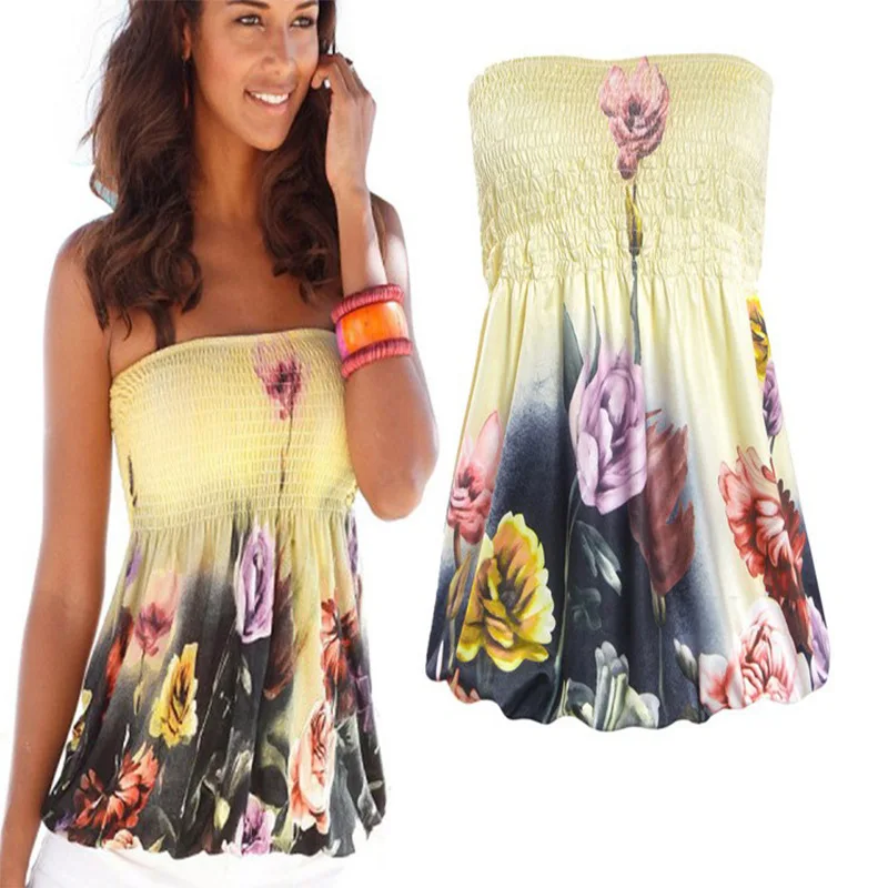 

European and American style sexy one-neck tube top digital print t-shirt green tops for women t shirt for women tshirt women