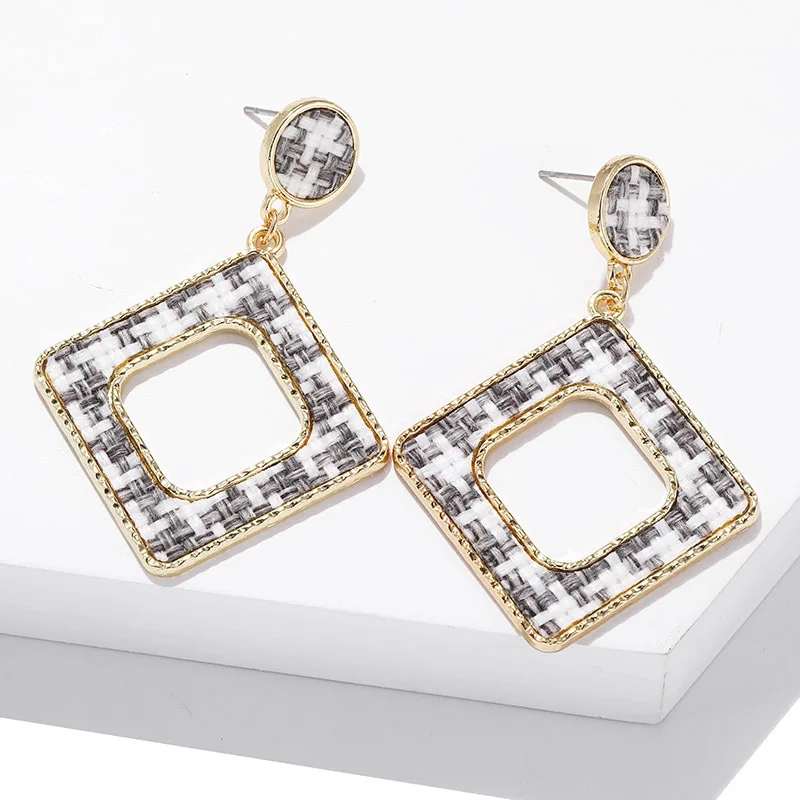 Cpop геометрические серьги-гвоздики из ткани для женщин в стиле гусиная лапка на