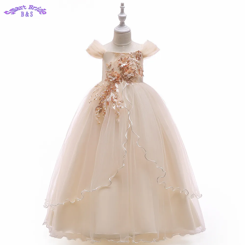 Длинное Цветочное платье для девочек новинка 2019 кружевное Тюлевое с бусинами и