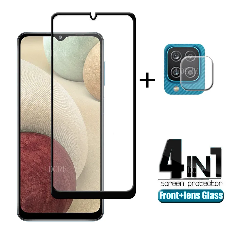 Protector de pantalla de vidrio templado para Samsung Galaxy A12, cristal templado de cobertura completa para c&aacute;mara de Samsung Galaxy M12 A12-0