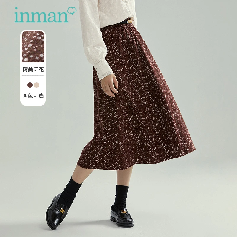 INMAN/осенне-зимняя Эстетическая юбка с цветочным принтом Элегантная женская в