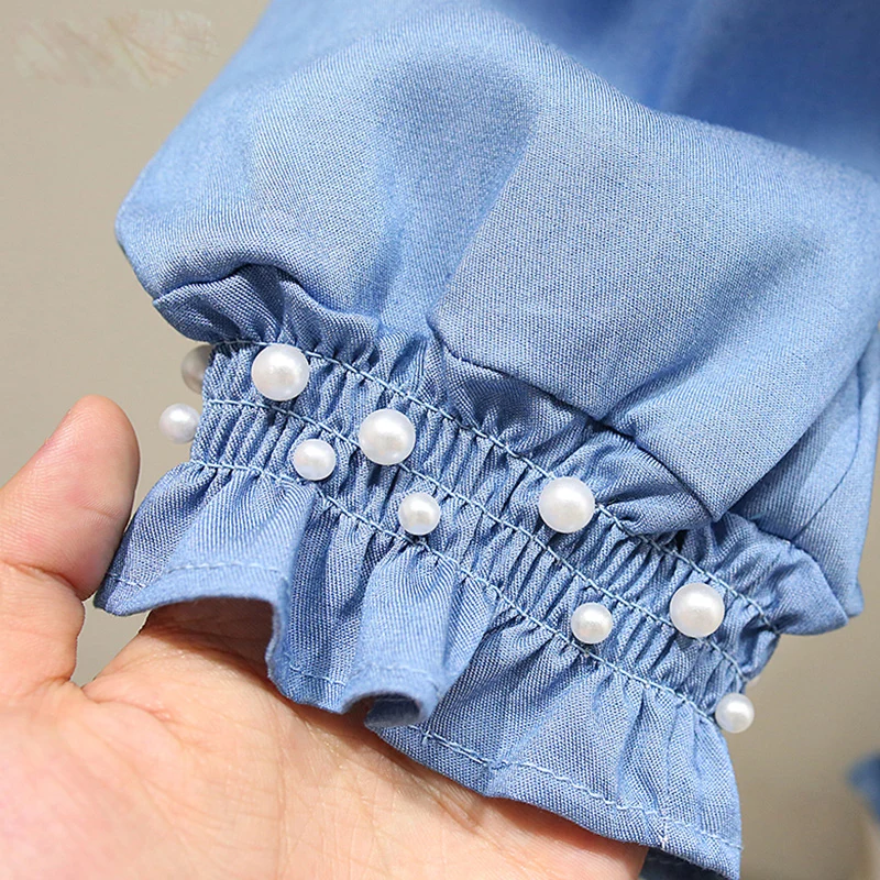 

TTX479 foot mouth pearl denim suit