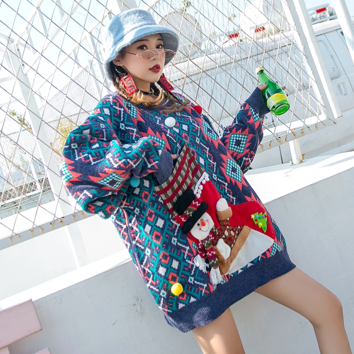 Women's Christmas Ugly Sweater Autumn and Winter New Three-dimensional Doll Plus Size Couple Year | Женская одежда
