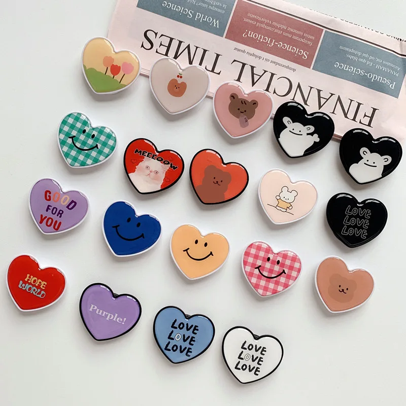 

Cute Glitter Plain Love Heart Universal Phone Foldable Holder Expanding Phone Stand Socket Finger Holder for IPhone 11 7 8 plus