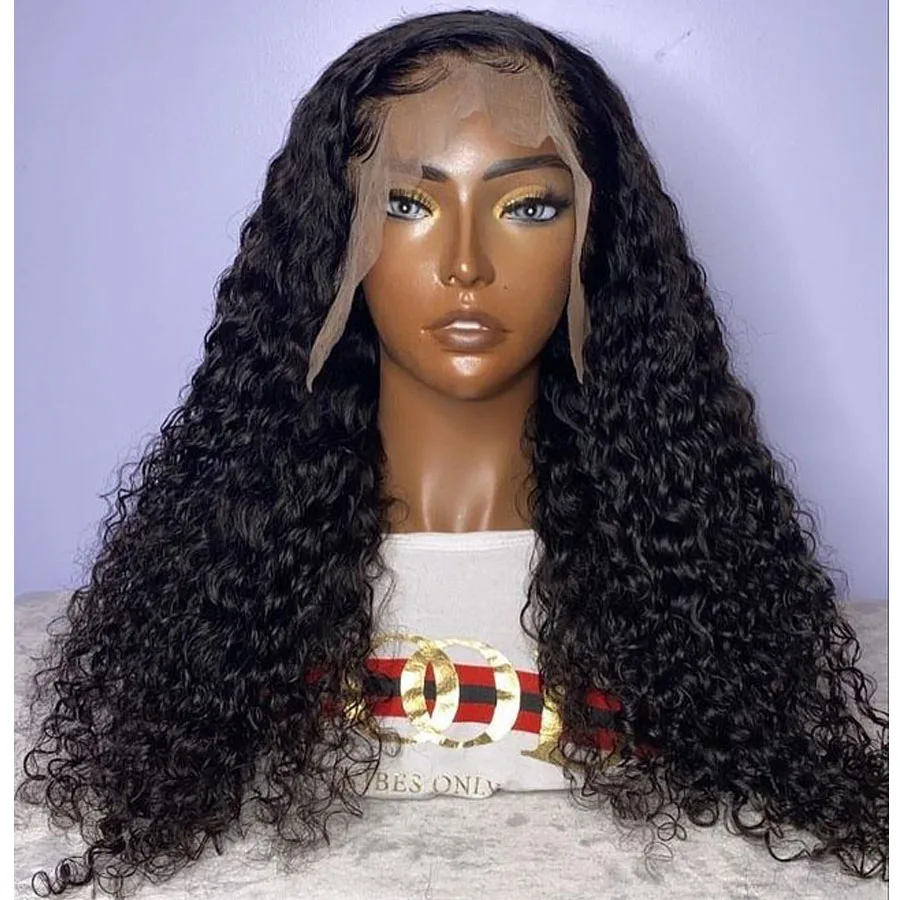 

Glueless 180% Density Long Kinky Curly Synthetic Natural Black Lace Front Wig For Women Babyhair Preplucked Deep Wave Wig