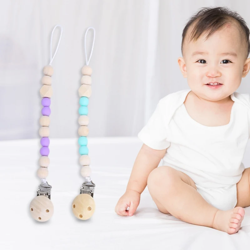 

Baby Pacifier Clip Chain Wooden Beads Dummy Clip Chupetas Soother Chew Pacifier Clips Leash Nipple Holder Teether Anti-Drop Rope
