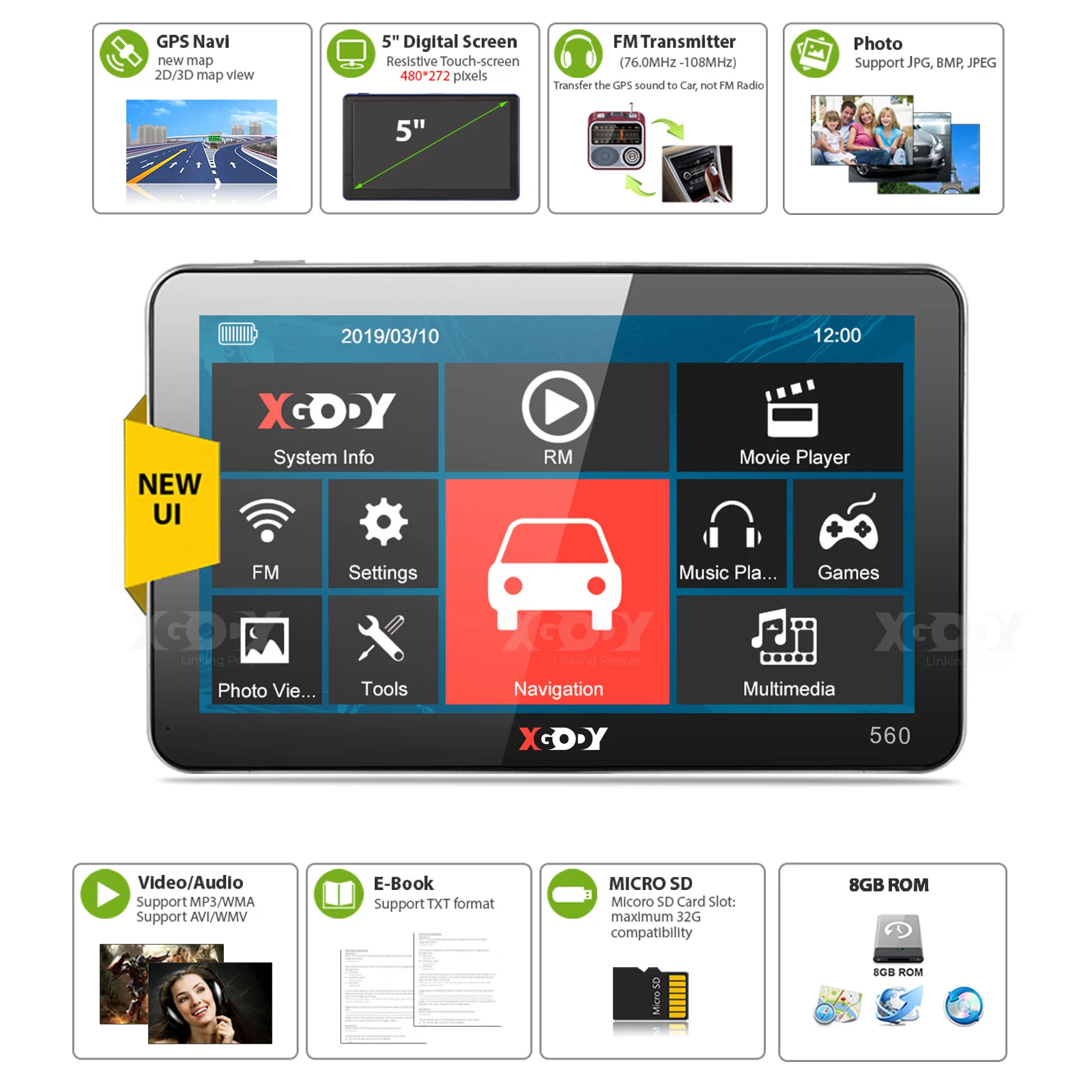 XGODY 560 автомобиля GPS навигации 5 дюймов грузовик Gps навигатор Навител сенсорный