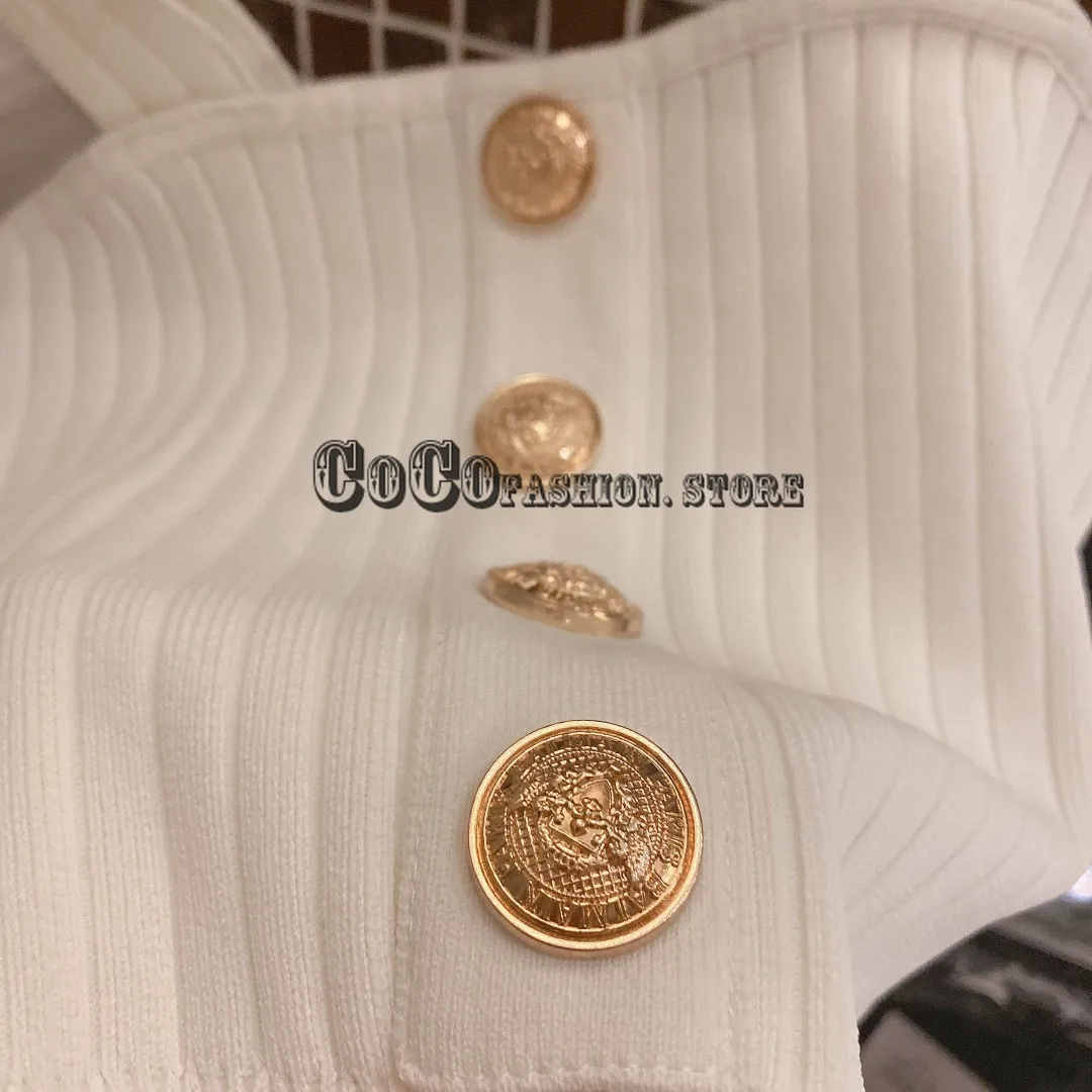 luxury designer womens braned knitted sexy slim fits crop cute tops with gold buttons tank top women stretch clothes Camis Tanks