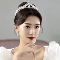 2021 Retro Crystal Pearl Bridal Tiaras Crown Geometric Rhinestone Pageant Diadem Bride Headband Wedding Party Hair Accessories