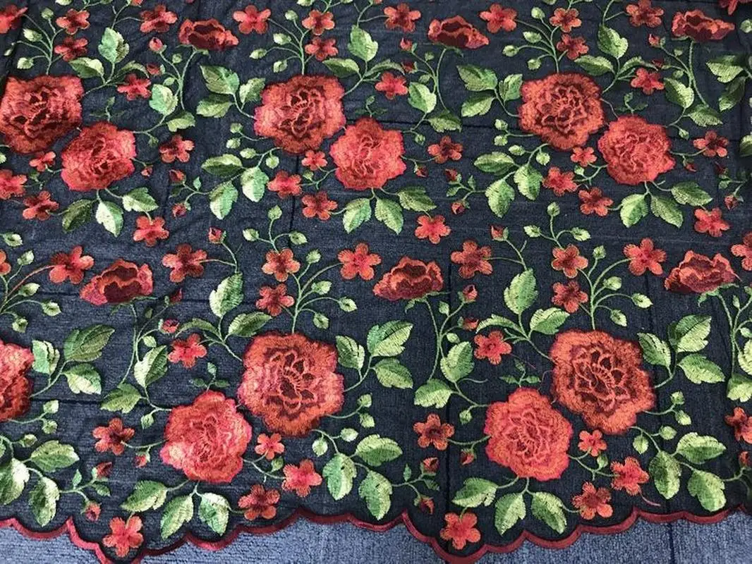 1 ярд винтажная кружевная ткань с вышивкой в виде цветов пиона и зеленых листьев