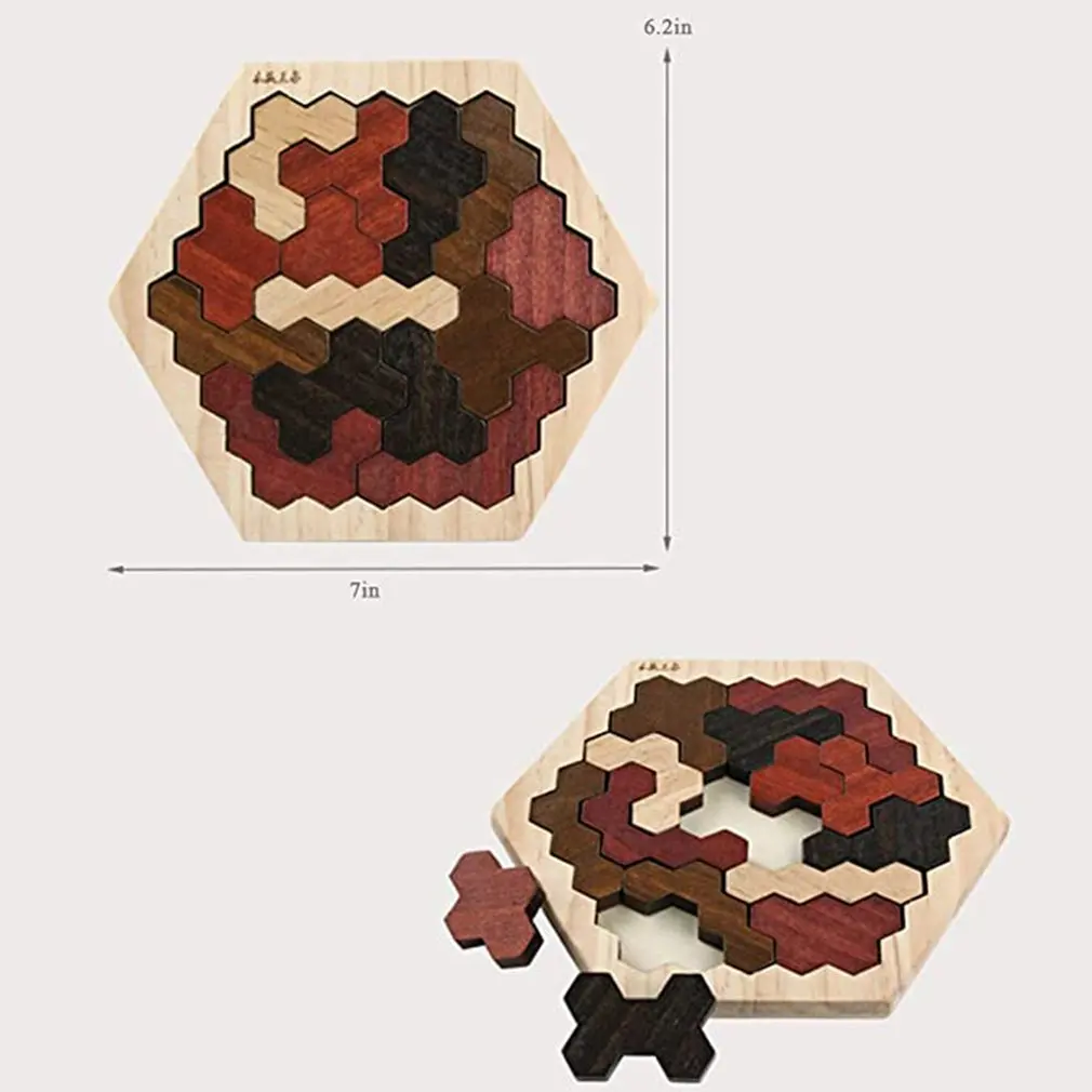 

Wood Puzzles IQ Hexagon Puzzle Honeycomb Shape Tangram Board Toy Interesting Changeful Puzzle Toys for Children Adults Education
