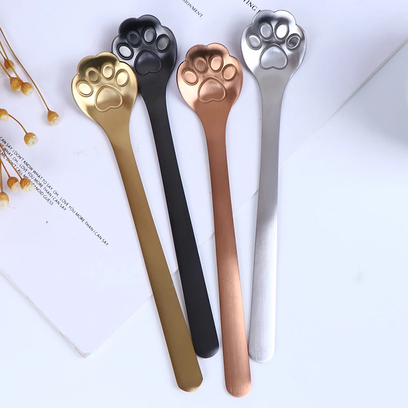 

1PCS Tea Coffee Dessert Spoons Cute Kitchen Tools Stainless Steel Creative Cat Paw Claw Hollow Spoon Stirring Spoon