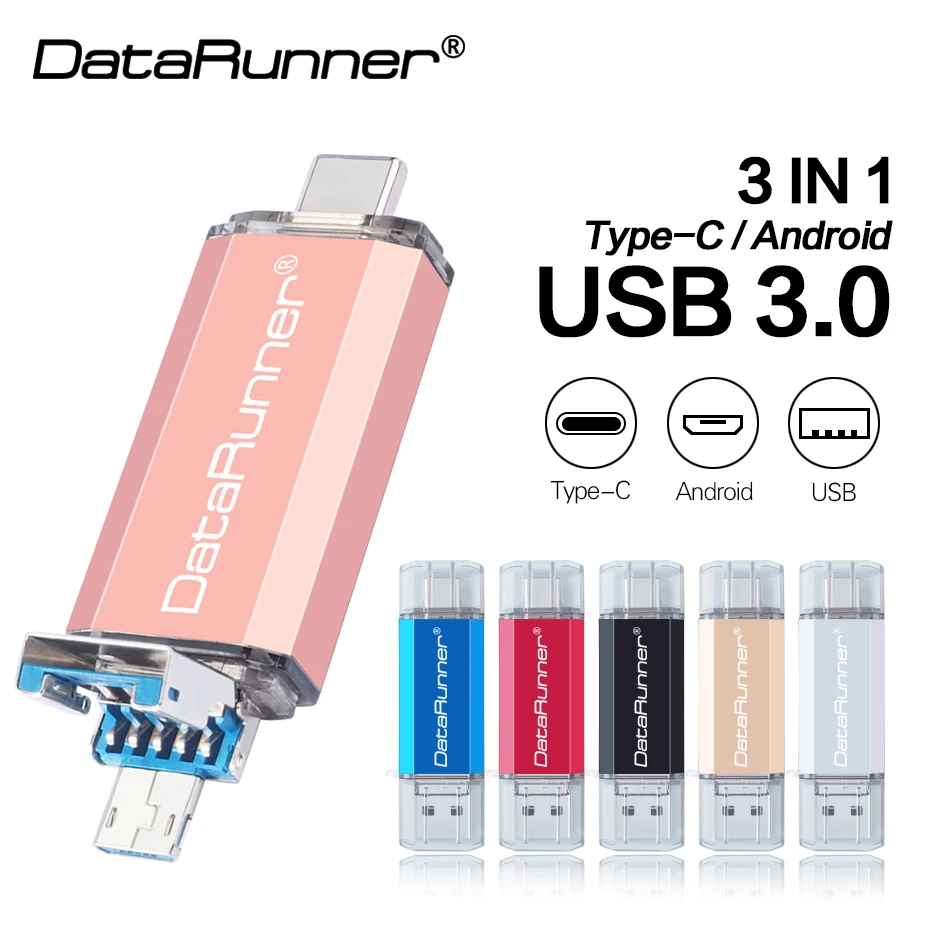 Новый Usb 3 0 DataRunne OTG USB флеш-накопитель Тип C для iPhone/Android/PC 16 ГБ 32 64 Гб 128 256 Флешка